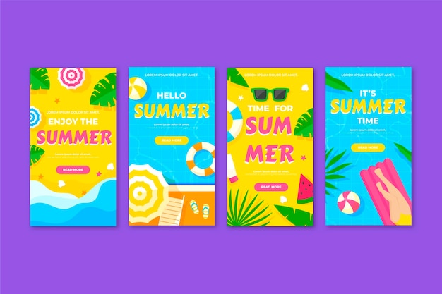 Vector gratuito colección plana de historias de instagram de verano