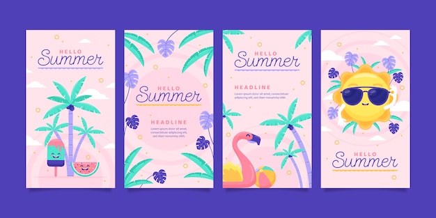 Vector gratuito colección plana de historias de instagram de verano