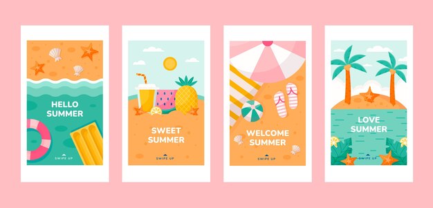 Colección plana de historias de instagram de verano