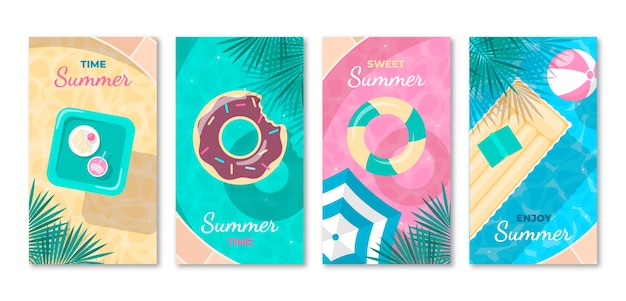 Colección plana de historias de instagram de verano