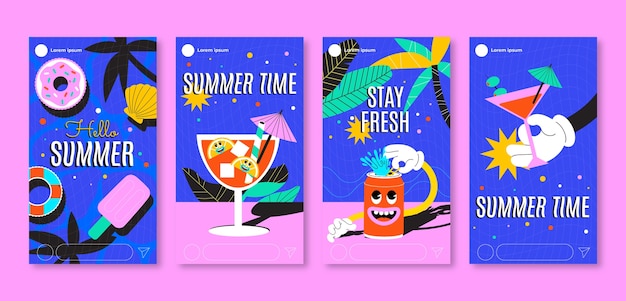 Colección plana de historias de instagram de verano