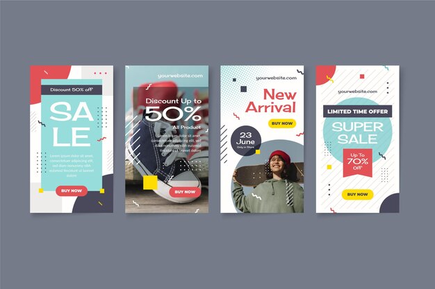 Colección plana de historias de rebajas de instagram con foto