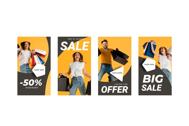 Colección plana de historias de rebajas de instagram con foto
