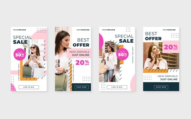 Colección plana de historias de rebajas de instagram con foto