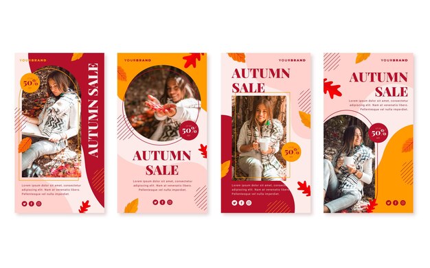 Colección plana de historias de rebajas de instagram de otoño