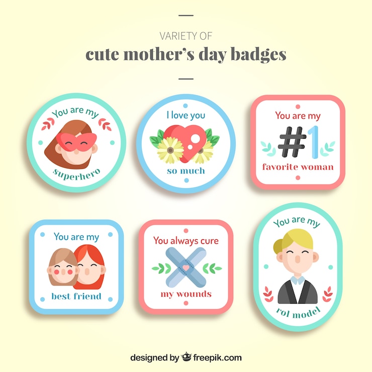 Vector gratuito colección plana de insignias del día de la madre en diseño plano