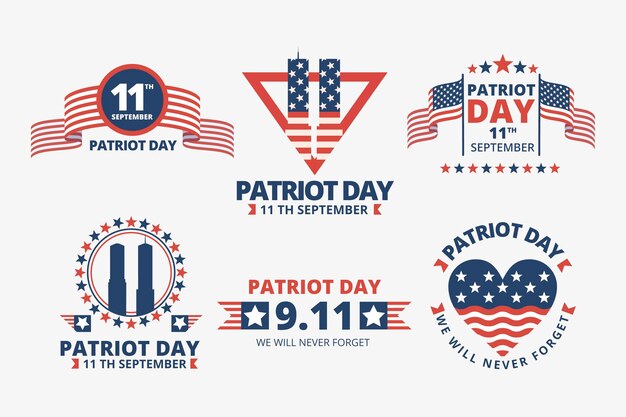 Colección plana de insignias del día del patriota 9.11