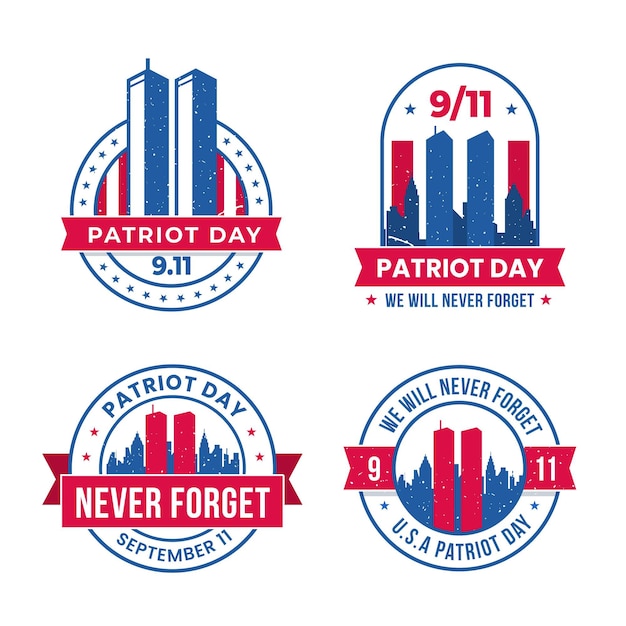 Colección plana de insignias del día del patriota 9.11