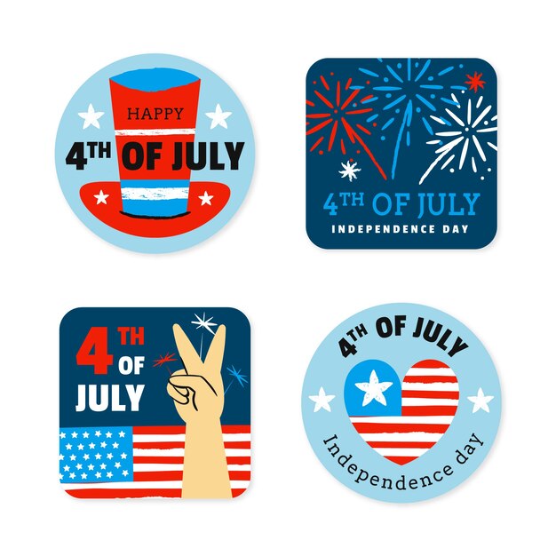 Colección plana de logos y etiquetas del 4 de julio