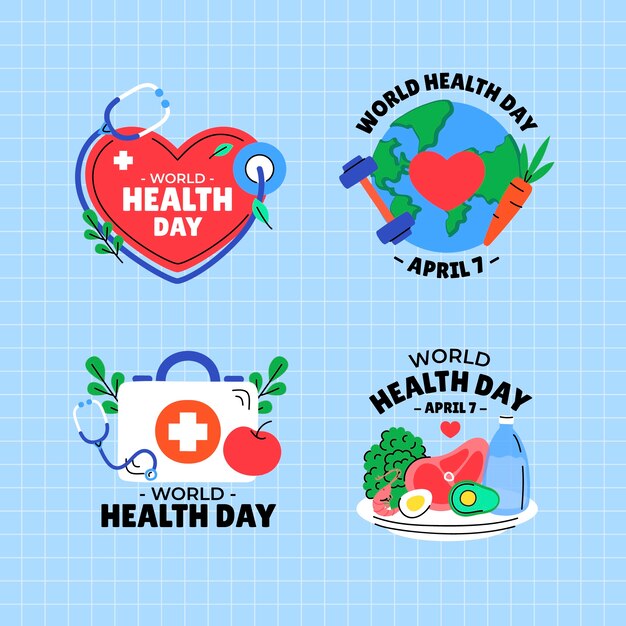 Colección plana de logotipos del día mundial de la salud.