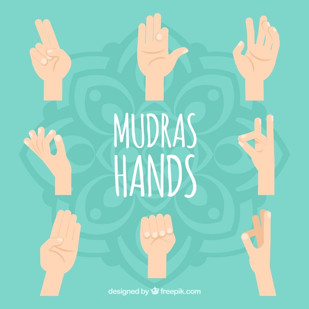 Colección plana de manos de mudras