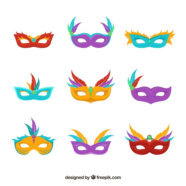 Colección plana de máscaras de carnaval brasileño