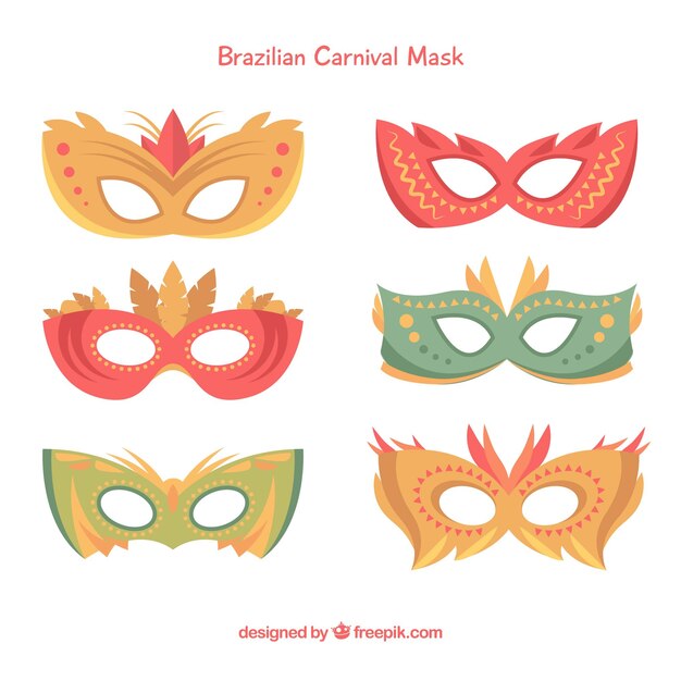 Colección plana de máscaras de carnaval brasileño