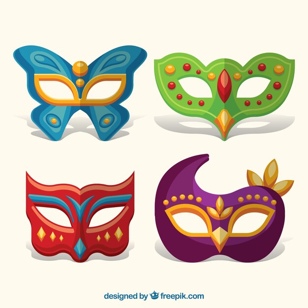 Colección plana de máscaras de carnaval
