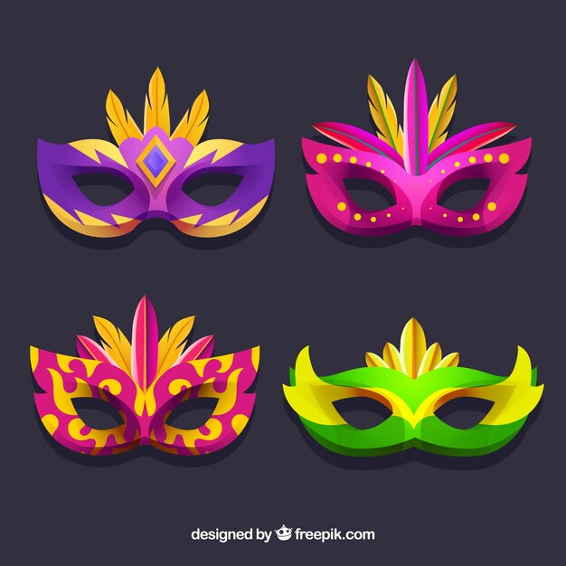 Colección plana de máscaras de carnaval