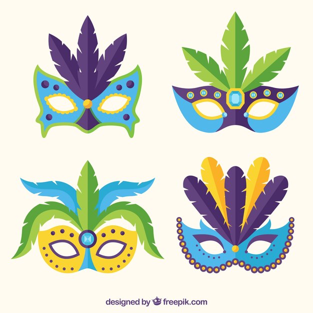 Colección plana de máscaras de carnaval
