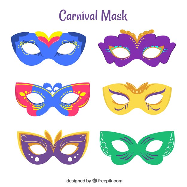 Colección plana de máscaras de carnaval