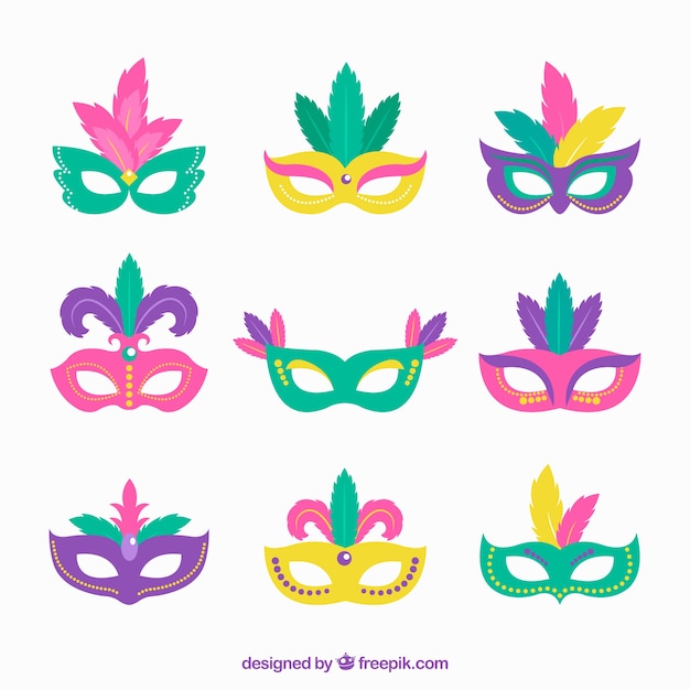 Vector gratuito colección plana de máscaras de carnaval