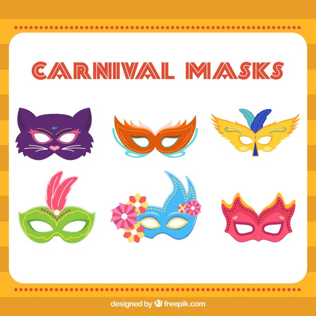 Colección plana de máscaras de carnaval