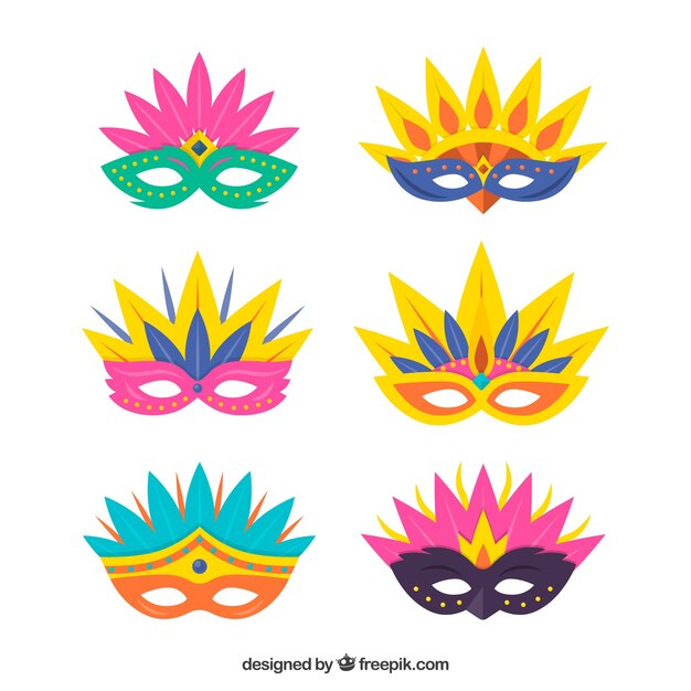 Vector gratuito colección plana de máscaras de carnaval