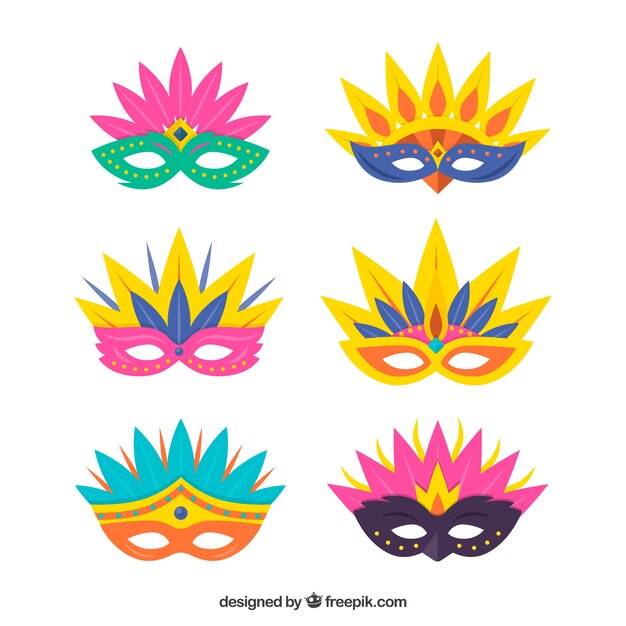 Colección plana de máscaras de carnaval