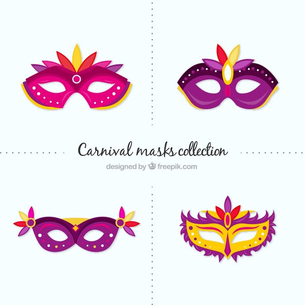 Colección plana de máscaras de carnaval 
