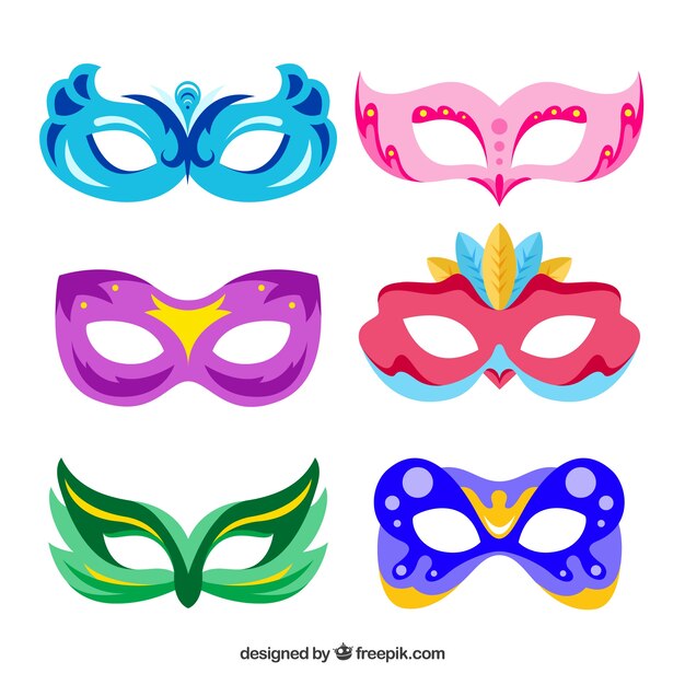 Colección plana de máscaras de carnaval