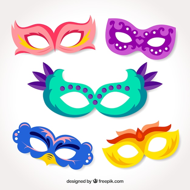 Colección plana de máscaras de carnaval