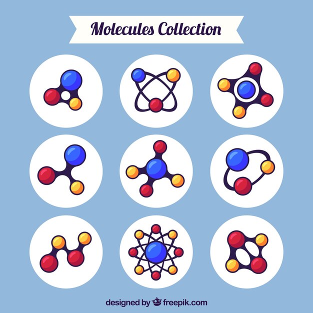 Colección plana de moléculas con estilo colorido