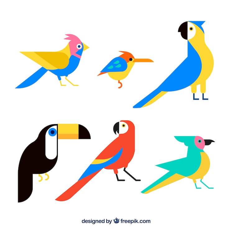 Vector gratuito colección plana de pájaros exóticos
