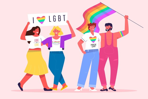 Colección plana de parejas del día del orgullo