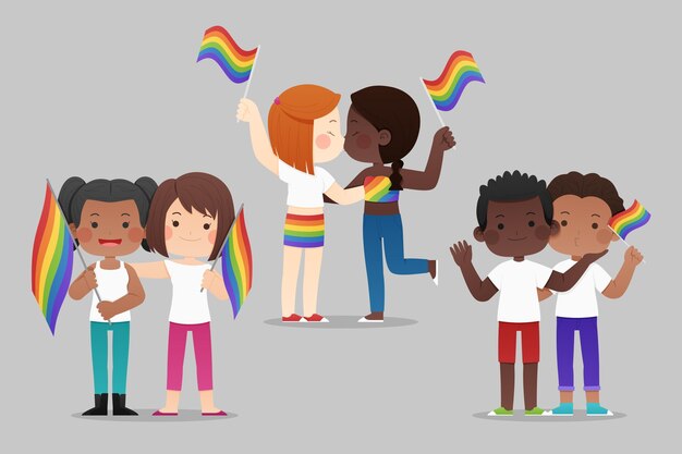 Colección plana de parejas del día del orgullo
