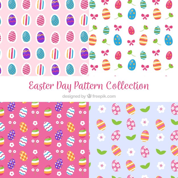 Colección plana de patrones del día de pascua