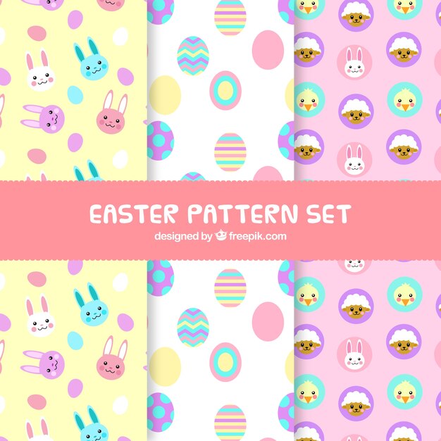 Colección plana de patrones del día de pascua