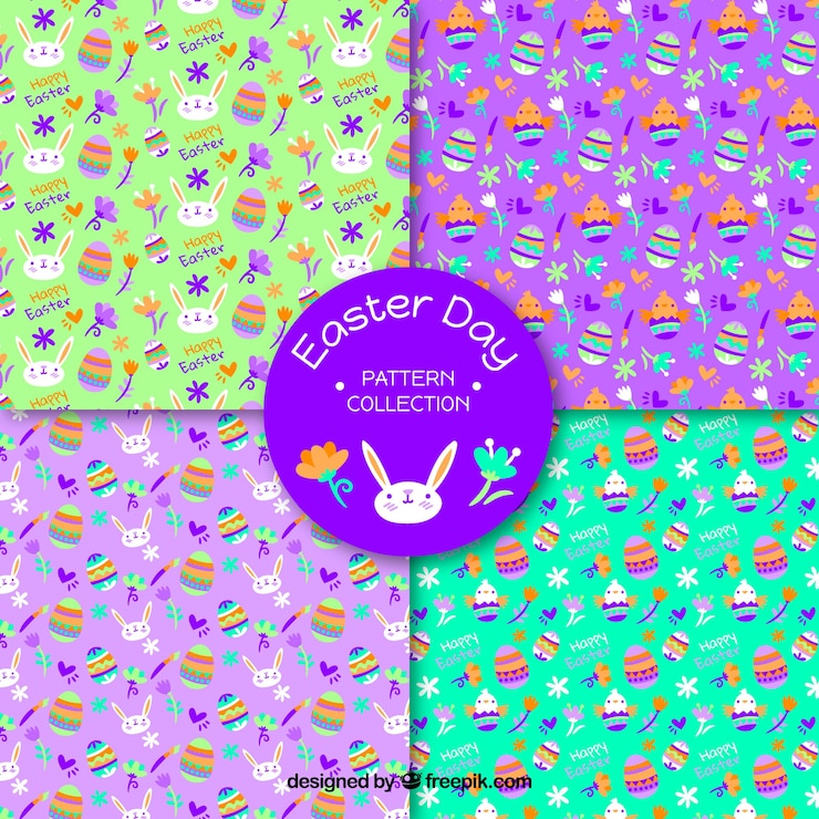 Vector gratuito colección plana de patrones del día de pascua