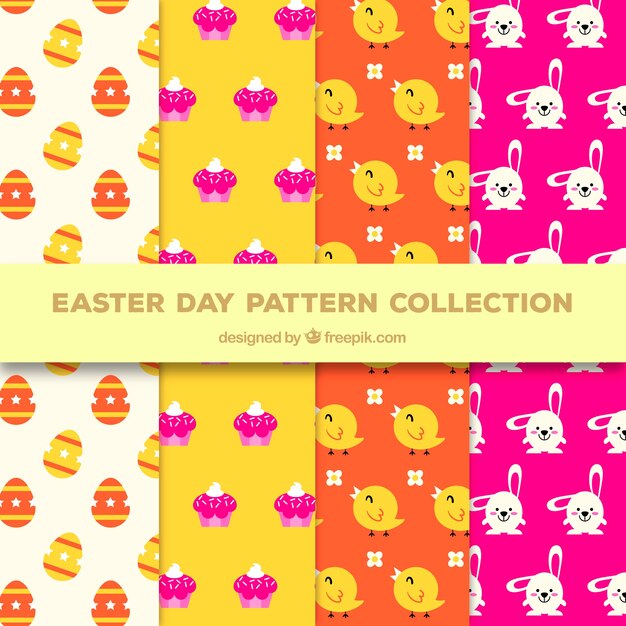 Colección plana de patrones del día de pascua