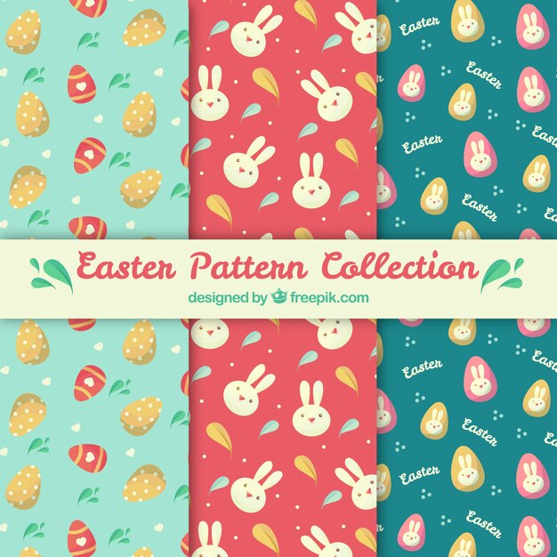 Colección plana de patrones del día de pascua