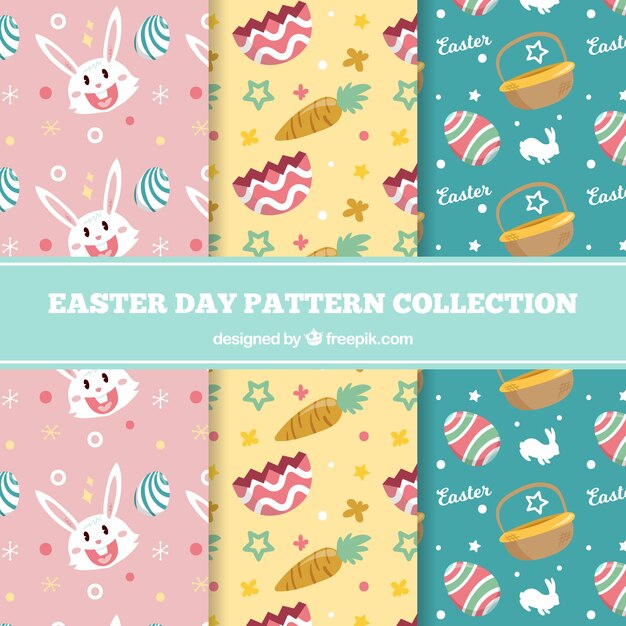 Colección plana de patrones del día de pascua
