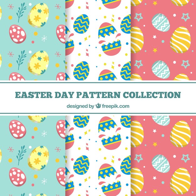 Colección plana de patrones del día de pascua