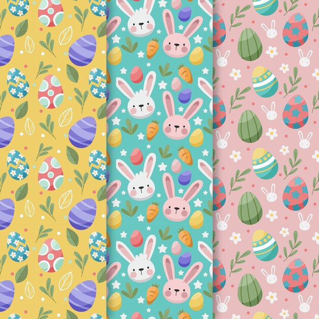 Colección plana de patrones del día de pascua