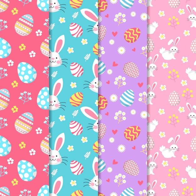 Colección plana de patrones del día de pascua