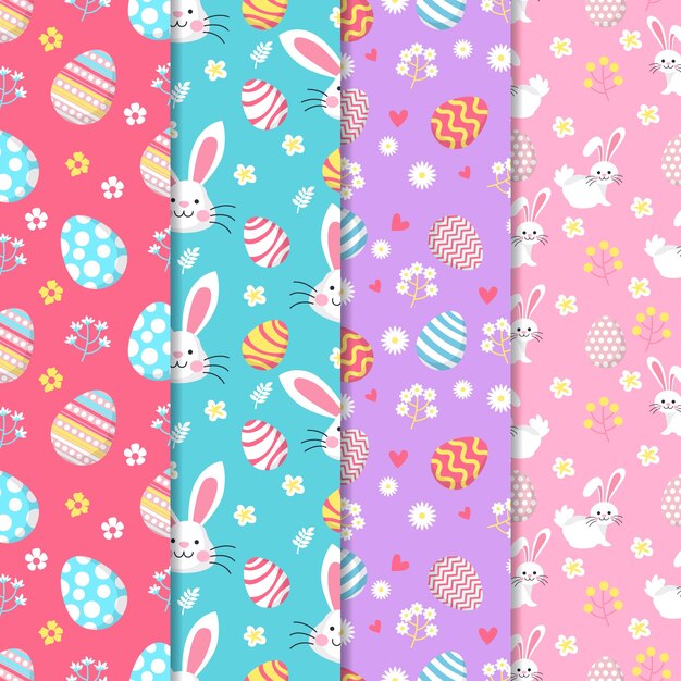 Colección plana de patrones del día de pascua