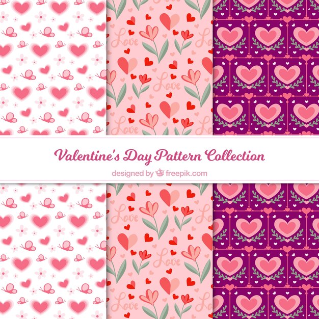 Colección plana de patrones del día de san valentín