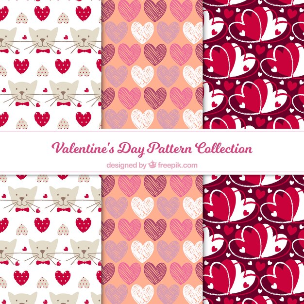 Colección plana de patrones del día de san valentín