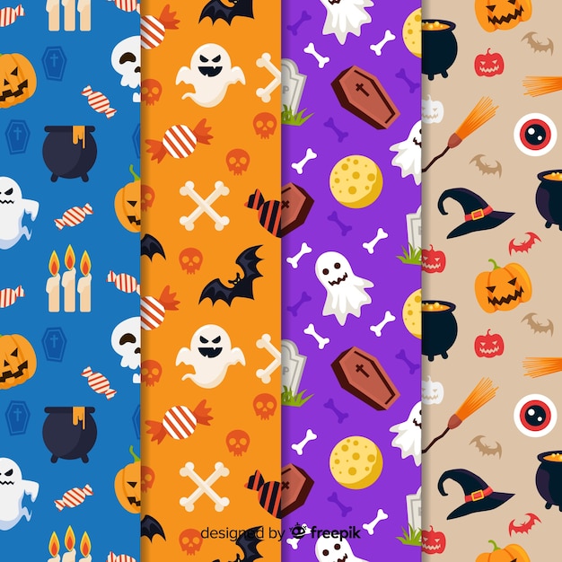 Vector gratuito colección plana de patrones de elementos de halloween