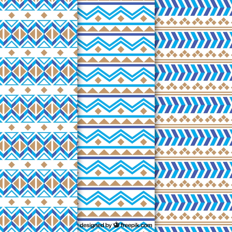 Vector gratuito colección plana de patrones étnicos con formas marrones y azules