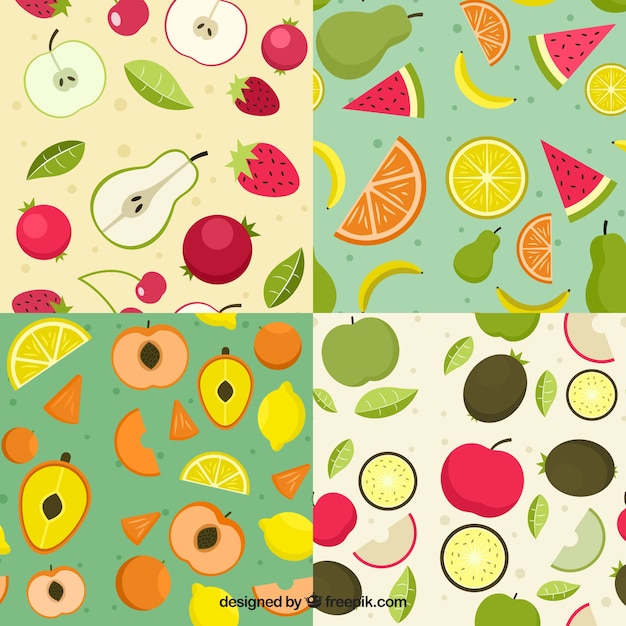 Colección plana de patrones de frutas de colores