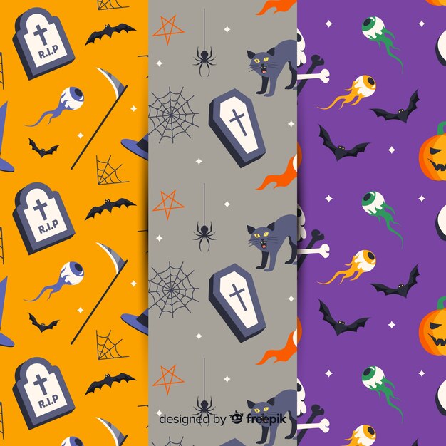 Colección plana de patrones de halloween