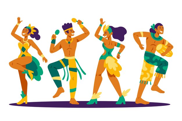 Colección plana de personajes del carnaval brasileño