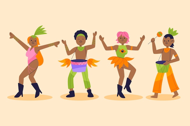 Colección plana de personajes del carnaval brasileño